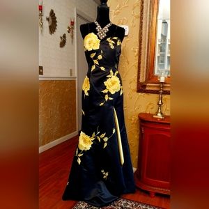 Terani Couture Black and Yellow Floral Wedding Dress